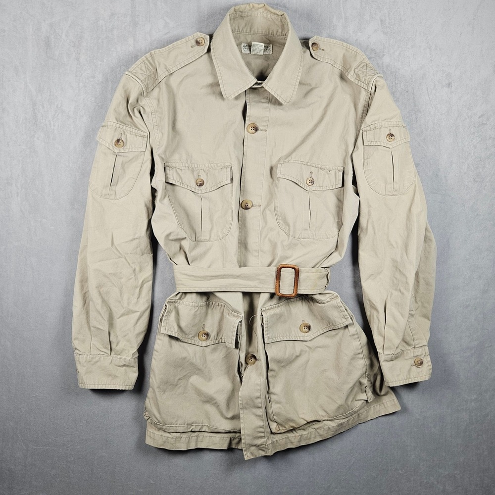 Vintage Banana Republic Safari Jacket Mens Medium Tan Khaki Belted Pockets 90s